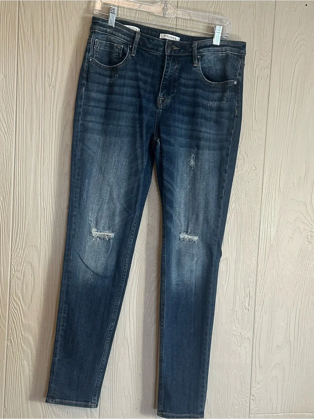 VIGOSS Women's Dark Wash Blue Denim Skinny Slim Jeans Distressed Stretch 32